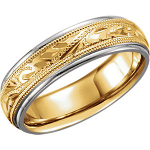 14K White & Yellow 6mm Hand-Engraved Band Size 6