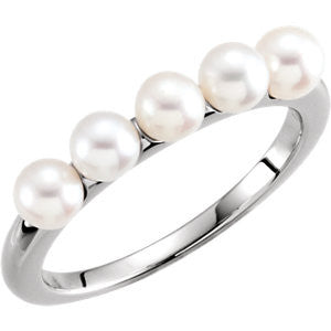 14K White 4-4.5mm Five-Stone Pearl Ring