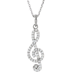 14K White 1/4 CTW Petite Treble Clef Diamond 16" Necklace