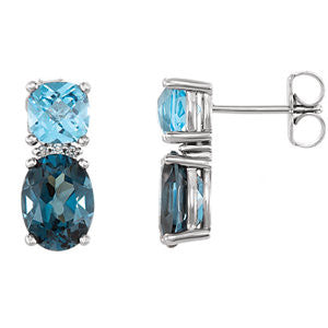 14K White London Blue Topaz, Swiss Blue Topaz & .01 CTW Diamond Earrings