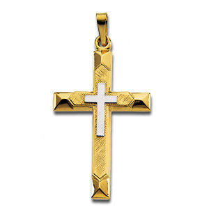 14K Yellow 20.5x14mm Hollow Cross Pendant