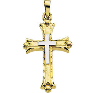 14K Yellow & White 25.5mmx18mm Hollow Cross Pendant