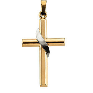 14K Yellow & White 20.5x14mm Cross Pendant