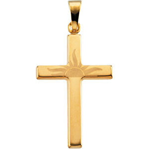 14K Yellow Hollow Sunrise Cross Pendant