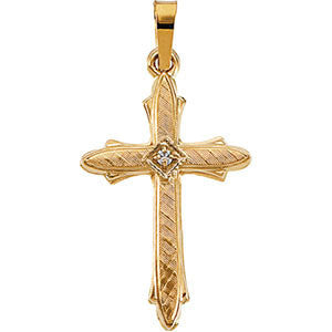 14K Yellow 22.5x15.5mm Diamond Cross Pendant