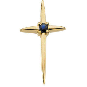 14K Yellow Blue Sapphire Cross Pendant