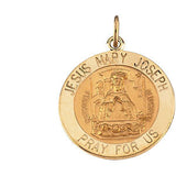 14K Yellow 12mm Round Jesus, Mary and Joseph Medal