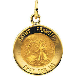 14K Yellow 12mm Round St. Francis of Assisi Medal