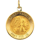 14K Yellow 12mm Round St. Francis of Assisi Medal