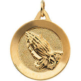 14K Yellow 21mm Round Praying Hands Pendant