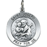 Sterling Silver 25mm Round St. Joseph Medal 24" Necklace