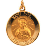 14K Yellow 15mm Round St. Paul the Apostle Medal