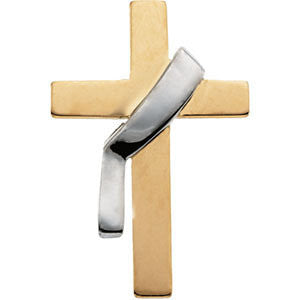 14K Yellow & White 22x14mm Deacon's Cross Lapel Pin