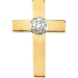 14K Yellow & White 11x8mm .02 CTW Diamond Cross Lapel Pin