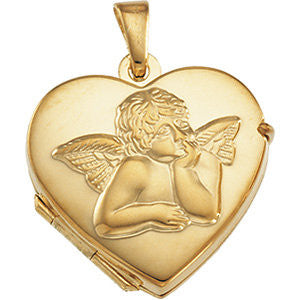 14K Yellow 17.5x18.5mm Heart Angel Locket