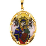 14K Yellow 13x10mm Our Lady of Perpetual Help Hand-Painted Porcelain