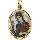 14K Yellow 13x10mm St. Barbara Hand-Painted Porcelain Medal