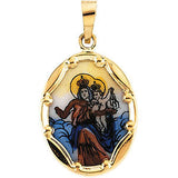 14K Yellow 13x10mm Porcelain Scapular Pendant