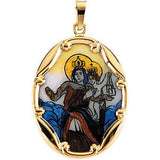 14K Yellow 13x10mm Porcelain Scapular Pendant