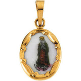 14K Yellow 17x13mm Our Lady of Guadalupe Hand-Painted Porcelain Medal