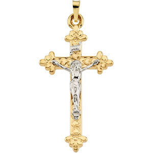 14K Yellow & White 28x17mm Hollow Crucifix Pendant