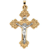 14K Yellow & White 20x16mm Hollow Crucifix Pendant