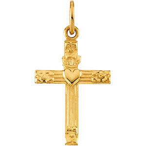 14K Yellow Cross Pendant with Heart