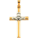 14K Yellow & White 25x16mm Hollow Claddagh Cross Pendant