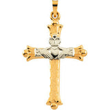 14K Yellow & White 32.5x23.5mm Hollow Claddagh Cross Pendant