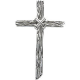 Sterling Silver 50.75x32.25mm Woodgrain Cross Pendant