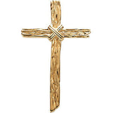 Sterling Silver 50.75x32.25mm Woodgrain Cross Pendant