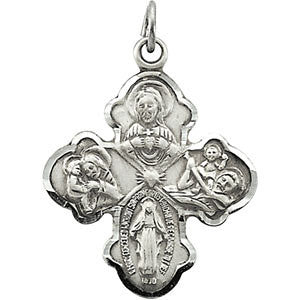 Sterling Silver 21x17.25mm Four-Way Cross Medal 18" Necklace