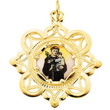 10K Yellow 25.75x25.75mm St. Anthony Framed Enamel Pendant