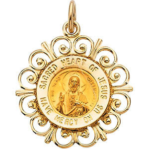 14K Yellow 18.5mm Round Sacred Heart of Jesus Medal