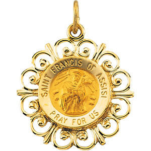 14K Yellow 18.5mm St. Francis of Assisi Medal