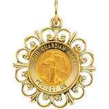 14K Yellow 18.5mm Round Guardian Angel Pendant Medal