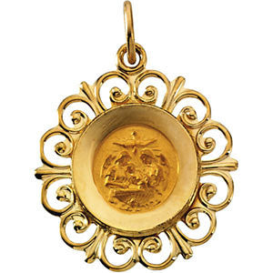 14K Yellow 18.5mm Round Baptismal Medal