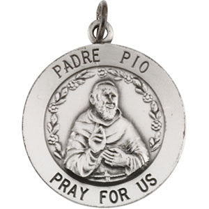 Sterling Silver 18.5mm Round St. Padre Pio 18" Necklace