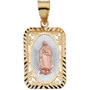 14K Yellow & Rose 21.5x15mm Tri-Color Lady of Guadalupe Rectangle Pendant