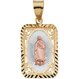 14K Yellow & Rose 21.5x15mm Tri-Color Lady of Guadalupe Rectangle Pendant