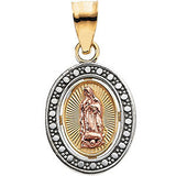 14K Yellow 15.5x12.75mm Tri-Color Our Lady of Guadalupe Oval Pendant