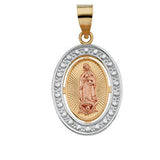 14K Yellow 15.5x12.75mm Tri-Color Our Lady of Guadalupe Oval Pendant