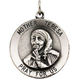 Sterling Silver 18mm Mother Teresa Round Pendant Medal 18" Necklace