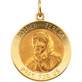 Sterling Silver 18mm Mother Teresa Round Pendant Medal 18" Necklace