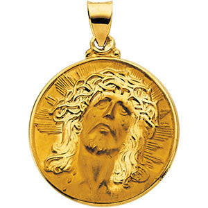 14K White 23.25x23.5mm Hollow Face of Jesus (Ecce Homo) Pendant