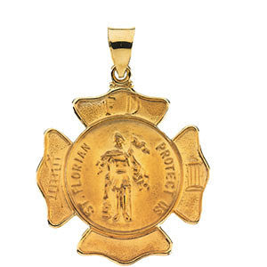 14K White 25.25x25.25mm Hollow St. Florian Medal