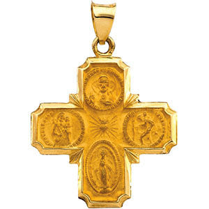 14K White 25x24.25mm Hollow Four-Way Cross Medal