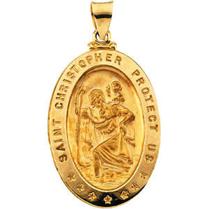 14K White 28.75x20.00mm Hollow Oval St. Christopher Medal