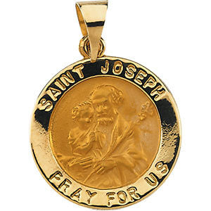 14K White 18.25mm Hollow Round St. Joseph Medal