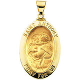 14K White 23x16mm Hollow Oval St. Anthony Medal